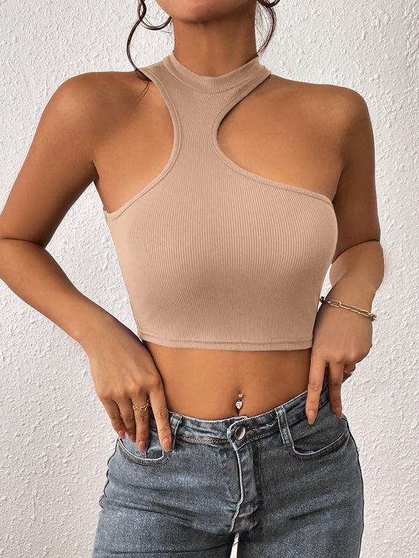 Knitted Asymmetrical Cropped Halter