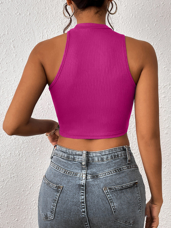 Knitted Asymmetrical Cropped Halter