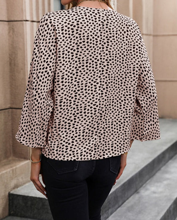 Leopard Print Button Sleeved Blouse