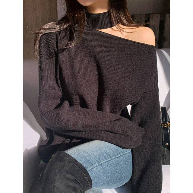 Loose Bare Shoulder Halter Sweater