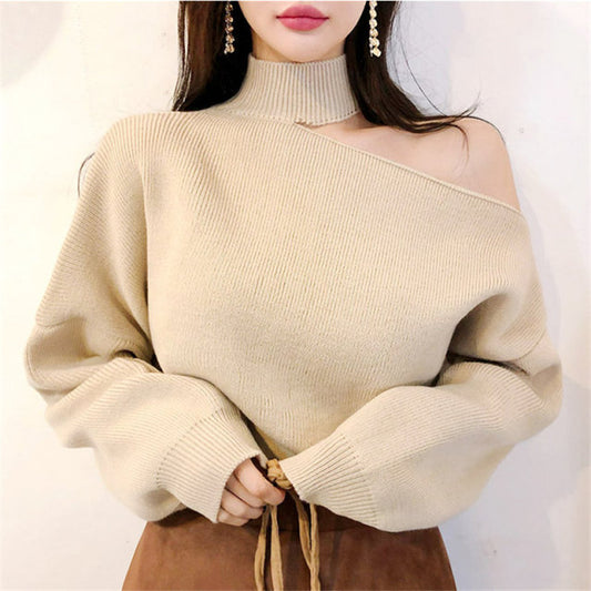 Loose Bare Shoulder Halter Sweater