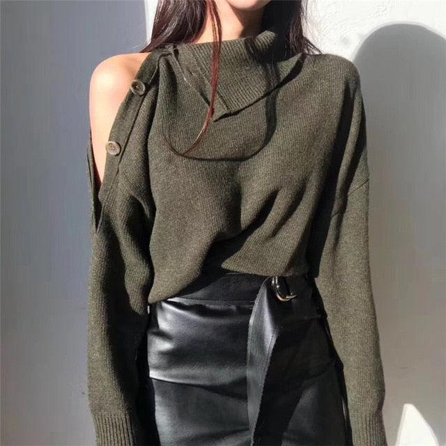 Loose Knitted Turtleneck Pullover Top