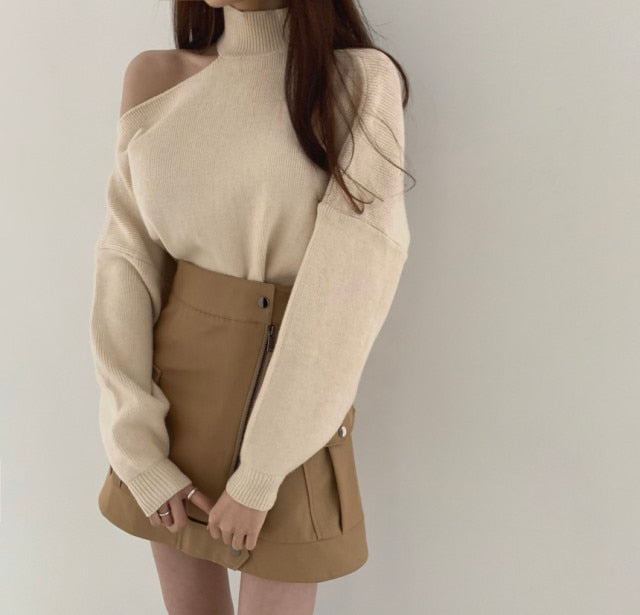 Chic Temperament Hollow Off-Shoulder Sweater