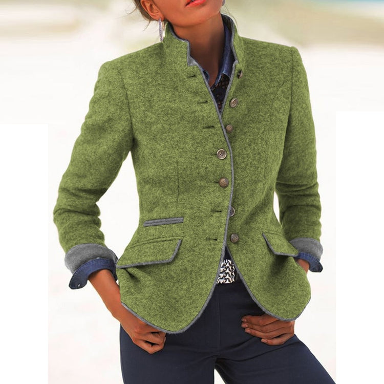 Retro Stand Collar Solid Jacket