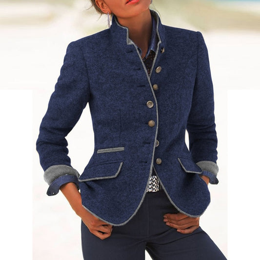 Retro Stand Collar Solid Jacket