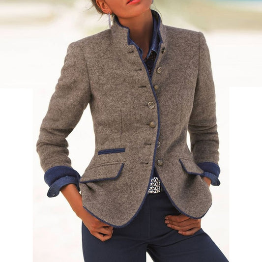 Retro Stand Collar Solid Jacket