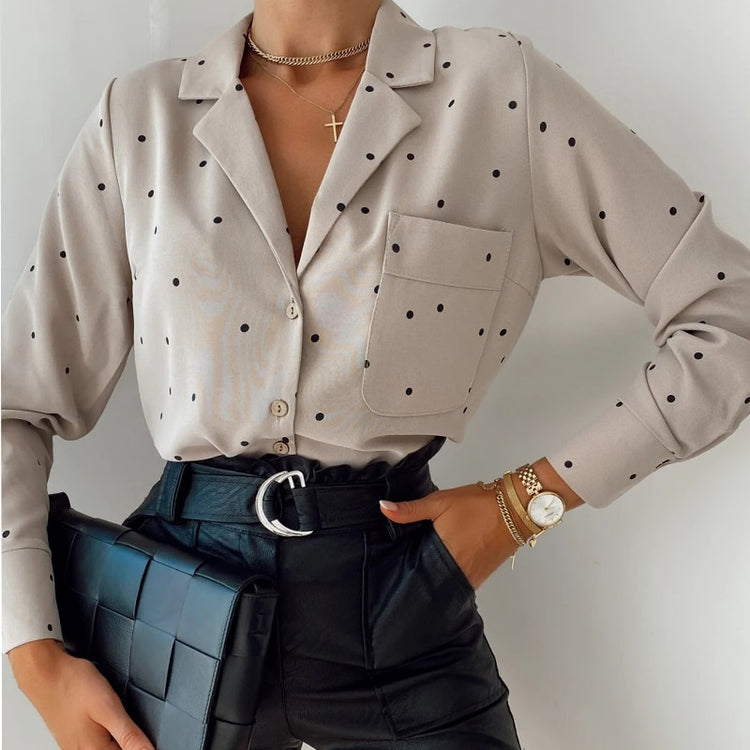 Long Sleeve Turn Down Collar Blouse