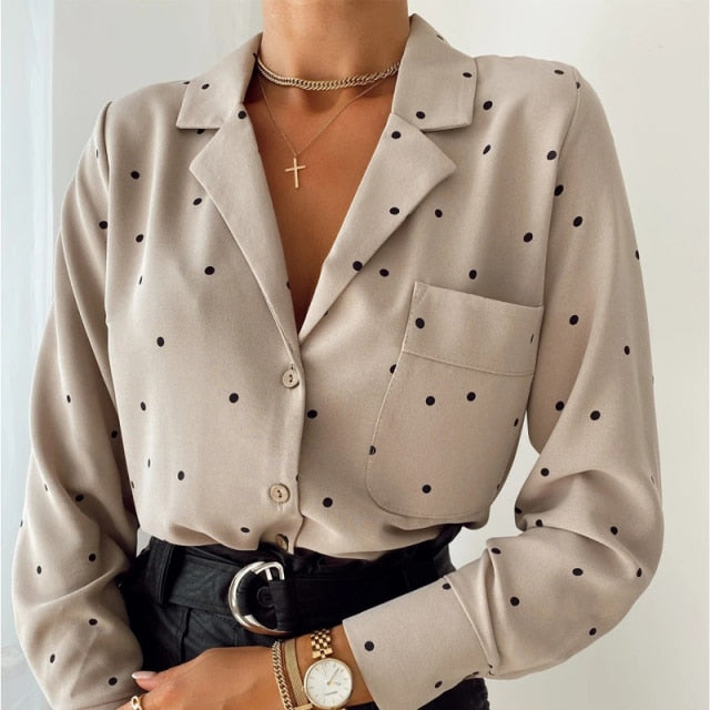 Long Sleeve Turn Down Collar Blouse