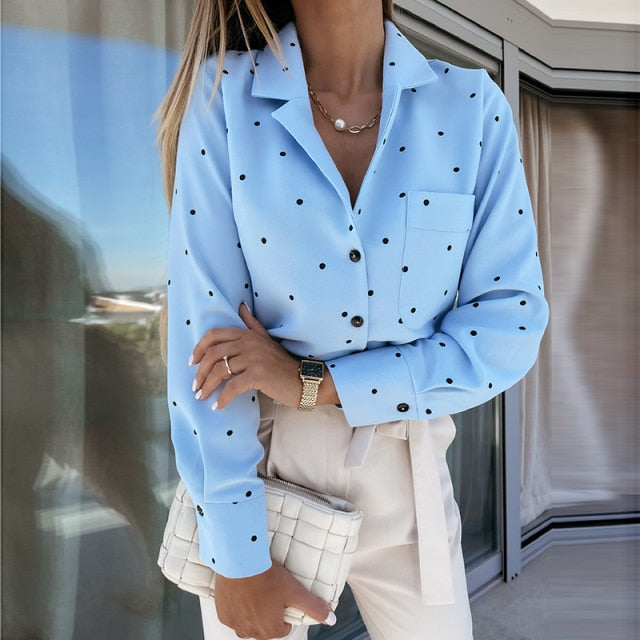 Long Sleeve Turn Down Collar Blouse