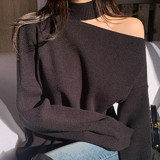 Loose Bare Shoulder Halter Sweater