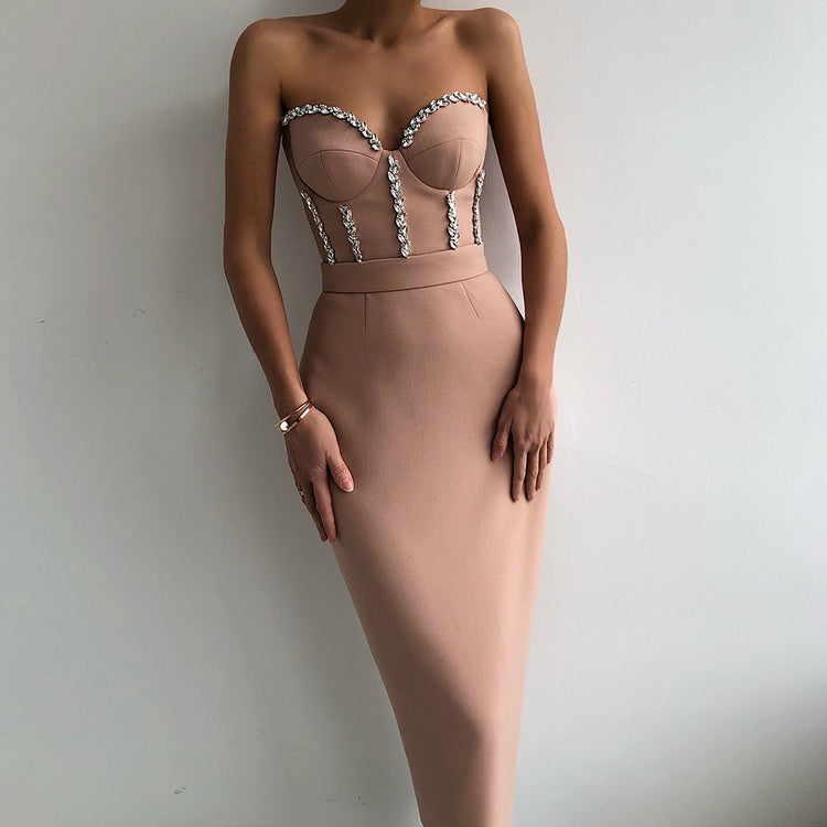 Beaded Strapless Bandage Evening Dress