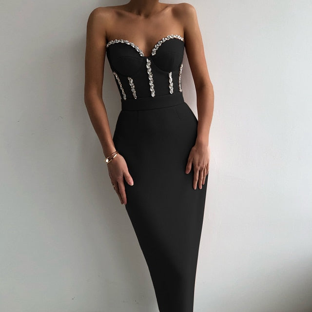 Beaded Strapless Bandage Evening Dress