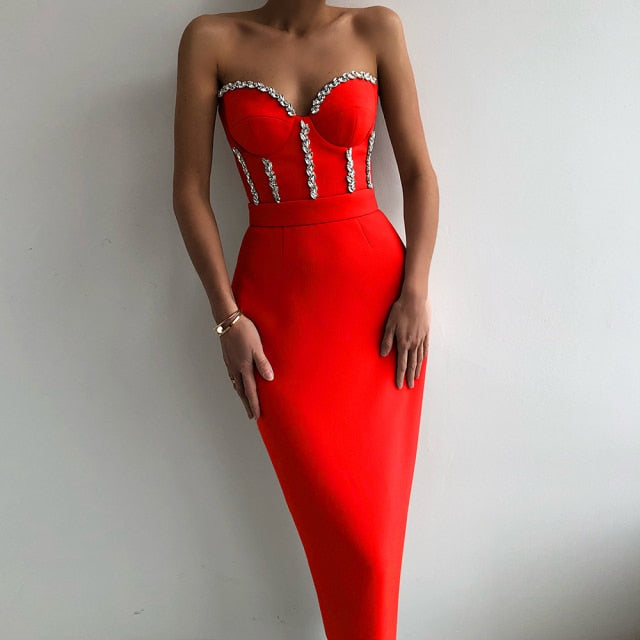 Beaded Strapless Bandage Evening Dress