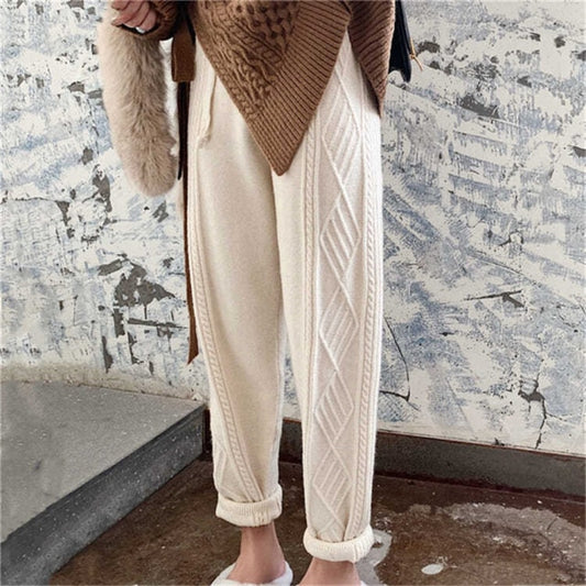 Warm Knitted pants Women High Waist Loungewear