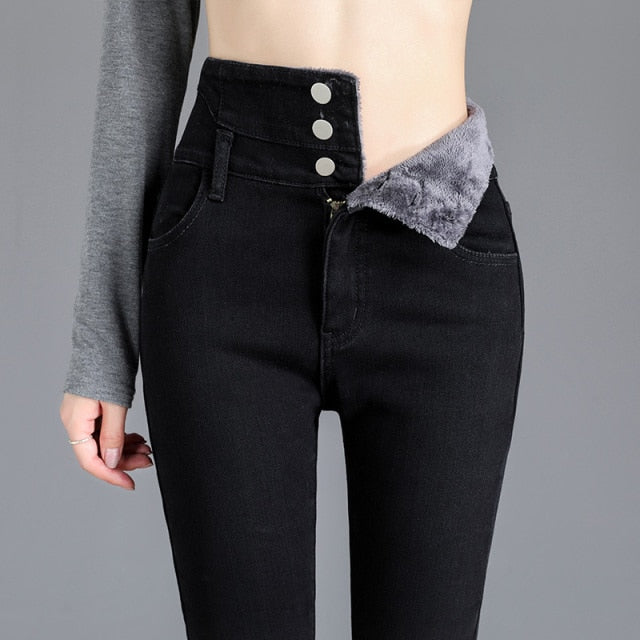 Thick Fleece High-Waist Skinny Jeans