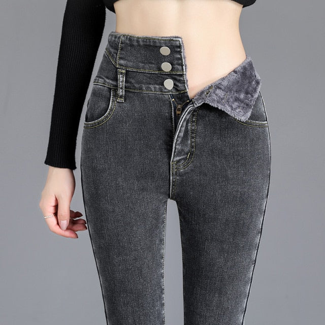 Thick Fleece High-Waist Skinny Jeans