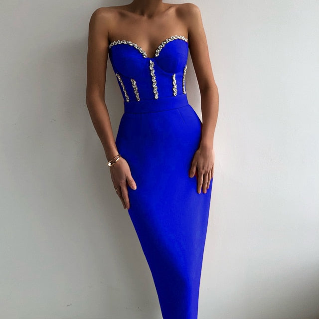 Beaded Strapless Bandage Evening Dress