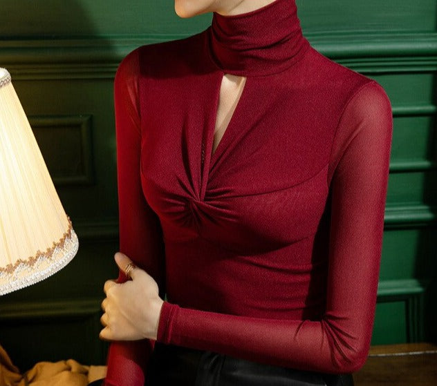 High Collar Mesh Slim Shirt