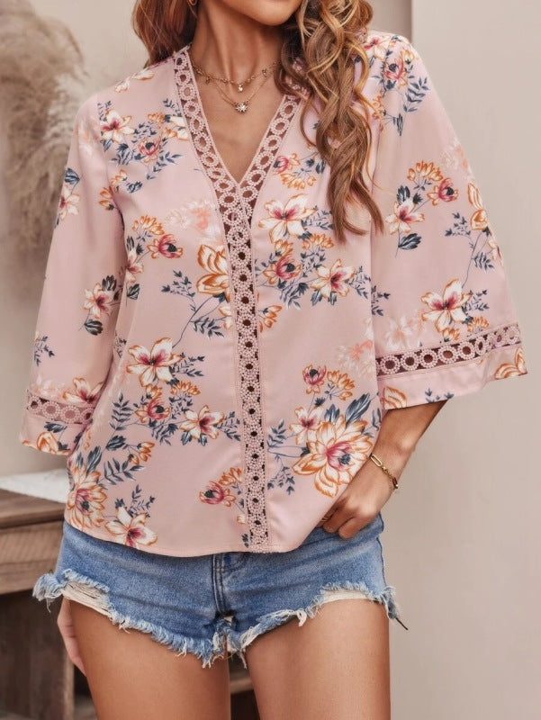 Printed Floral Patch-Laced Top